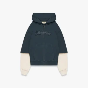 Reternity Layered Zip Hoodie - Washed Grey / Cream