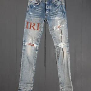 AMIRI LEATHER STITCH LOGO DENIM
