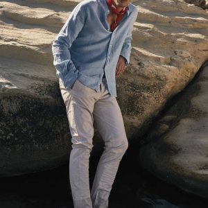 PANTALONE TESSUTO CON TRAMA A RIGHE TONO SU TONO