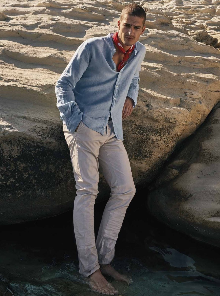 PANTALONE TESSUTO CON TRAMA A RIGHE TONO SU TONO - immagine 2