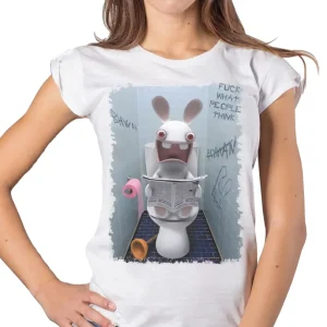 Rayman Raving Rabbids Scerzoso Cartoon 2044 Moda Urban Slub Lady Donna 100% Cotone Fiammato BS