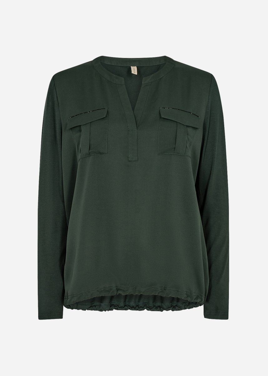 Blusa morbidissima in verde e nero elastico sotto - immagine 6