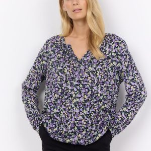 Blusa Femminile Felicity AOP 443 in Cotone Organico e Viscosa con Stampa Viola – Comfort e Stile