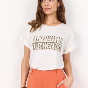 T-SHIRT SC-MARICA FP 329 IN LYCELL ED ELASTAN CON STAMPA TESTO, TG S-XXL, BIANCA