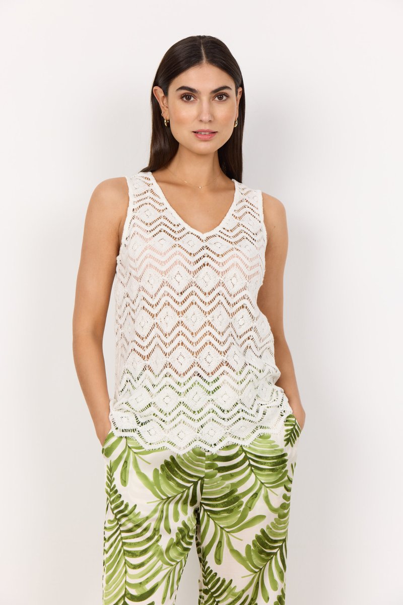 Top SC-RUSLA 1 in Puro Cotone con Dettagli in Pizzo – Bianco - immagine 7