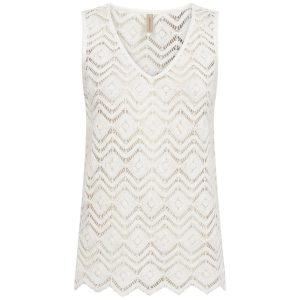 Top SC-RUSLA 1 in Puro Cotone con Dettagli in Pizzo – Bianco