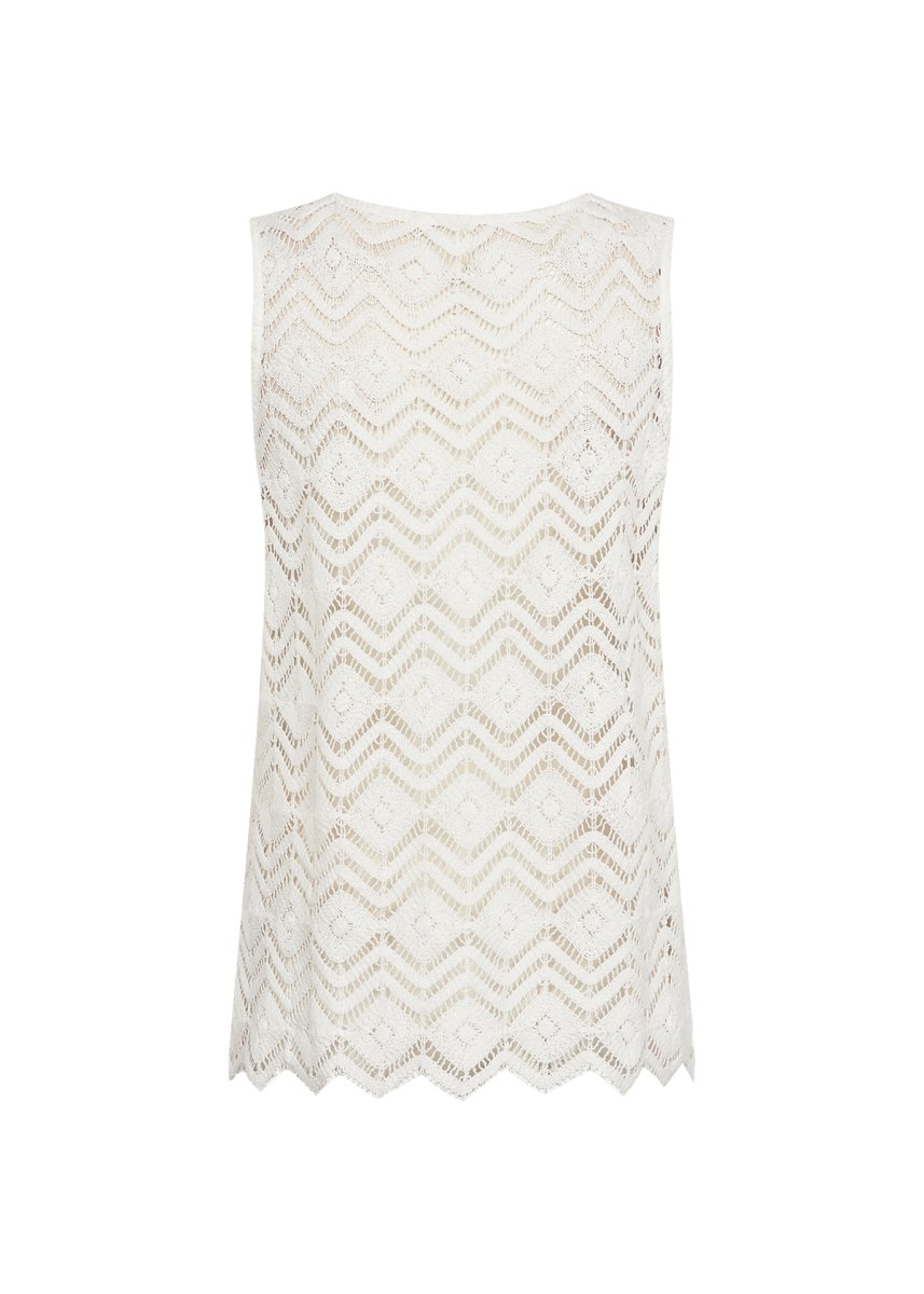 Top SC-RUSLA 1 in Puro Cotone con Dettagli in Pizzo – Bianco - immagine 3