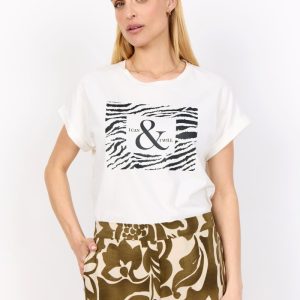 C-Rina FP 7 – T-shirt in cotone biologico con stampa frontale – Panna