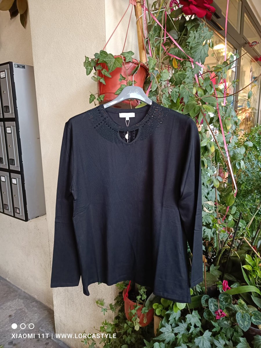 Maglione elegante con strass nero e blu notte - immagine 5