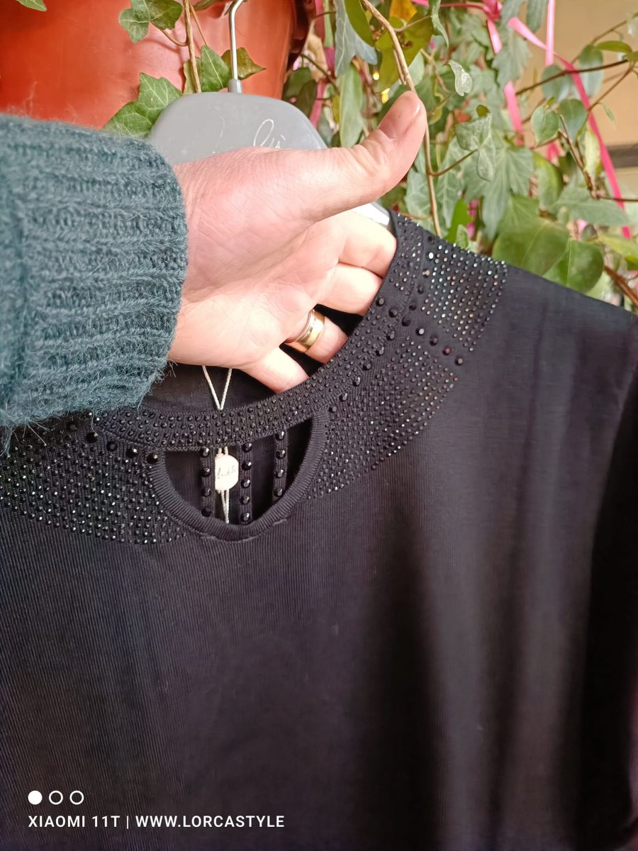 Maglione elegante con strass nero e blu notte - immagine 4