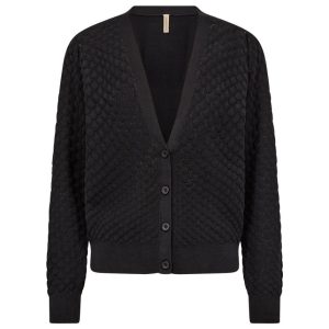 Cardigan SC-Amela 2 in 100% cotone biologico – Nero, texture lavorata (taglie M–L)