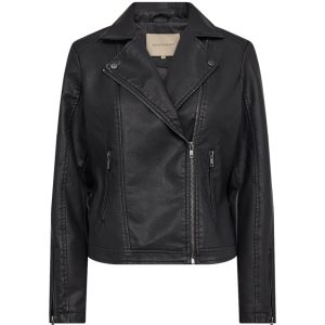 SC-Gunilla 7 – Giacca corta in ecopelle nera con zip e colletto revers