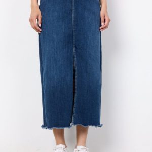 GONNA IN DENIM SC-KIMBERLY 26 CON SPACCO E ORLO VISSUTO, BLU, TG 40-54