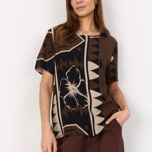 BLUSA SC-ROSALIE 1 IN 100% VISCOSA ECOVERO™ CON FANTASIA, SCOLLO A V E MANICHE CORTE – TG S-XXL