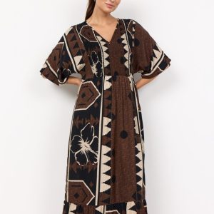 VESTITO SC-ROSALIE 3 IN 100% VISCOSA ECOVERO™ CON STAMPA E VITA ARRICCIATA, TG S-XXL