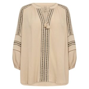 SC-Sebora 1 – Blusa con ricami e laccetti con nappine – 100% viscosa sostenibile (taglie S-XXL)
