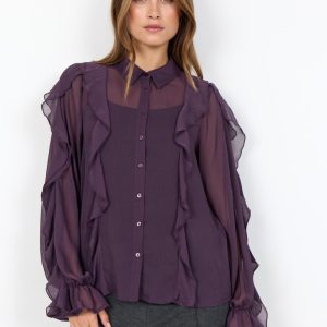 Camicia SC-NAIA 5 in tessuto strutturato semi-velato – Colletto classico e volant