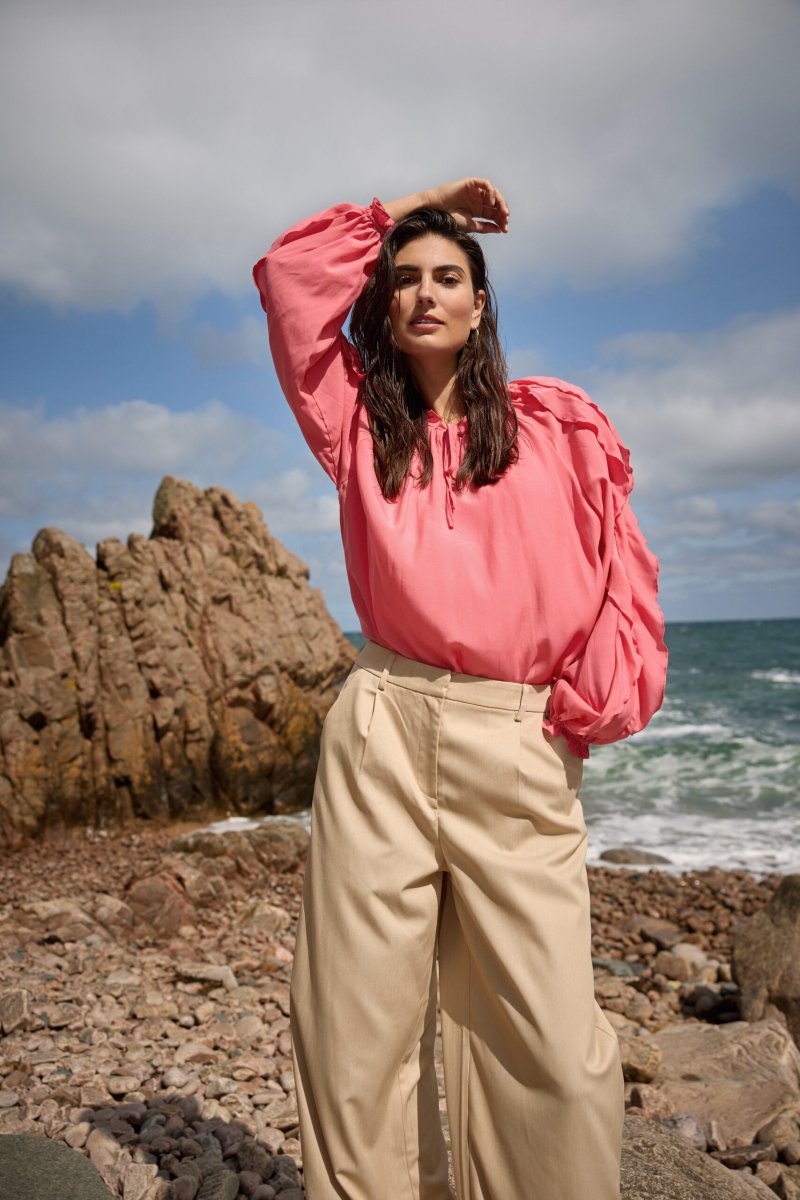 Blusa Donna Elegante Corallo SC-BARBEL 6 con Fiocco e Maniche Morbide - immagine 6