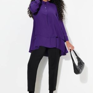 Tunica viola svasata a più strati con colletto alto – Taglie 48-62