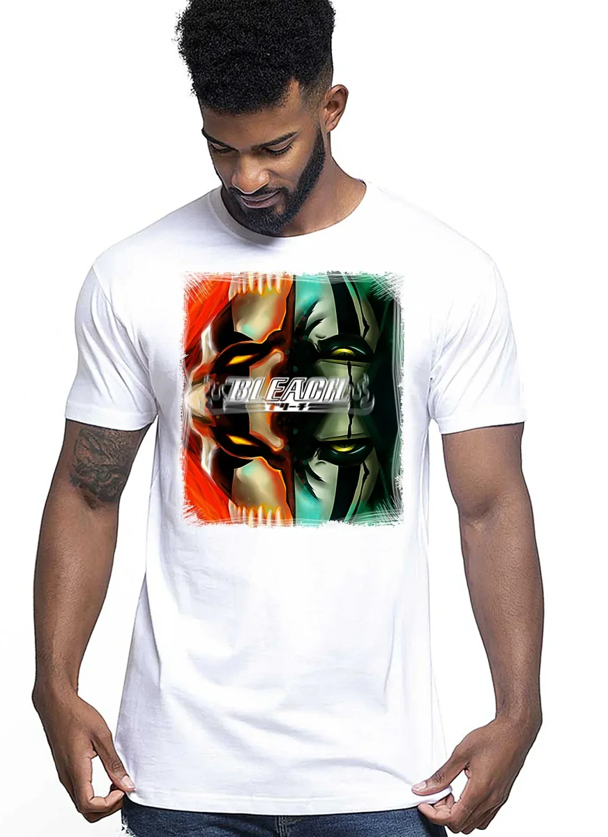 Bleach Doble face Manga Anime Fumetti 6011-4 T-shirt Urban Men Uomo 100% Cotone Pettinato JK - immagine 2