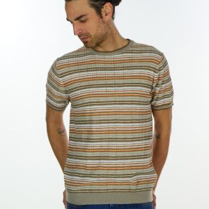 GIROCOLLO A MANICA CORTA CON RIGHE MULTICOLOR