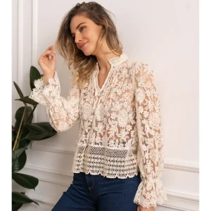 Camicia in pizzo cotone disponibile in nero e burro – Manica lunga, elegante e romantica