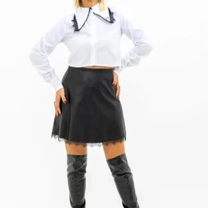 Gonna in ecopelle e pizzo