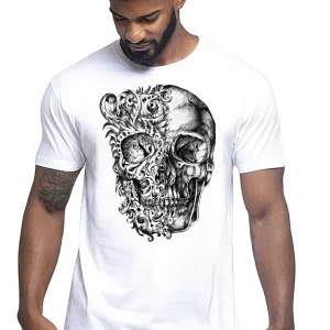 Artskull Floreal Skull Zombi Tattoo 9016 T-shirt Urban Men Uomo 100% Cotone Pettinato JK