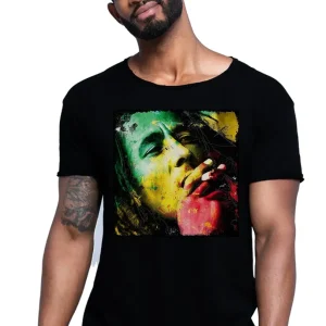 Bob Marley Stilizzato Color Cantante Soggetto 18-20-34 T-shirt Urban Slub Men Uomo 100% Cotone Fiammato BS