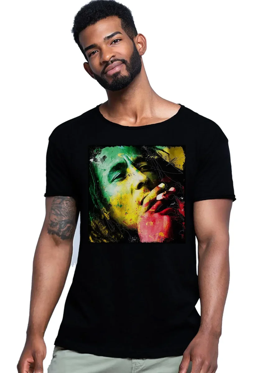 Bob Marley Stilizzato Color Cantante Soggetto 18-20-34 T-shirt Urban Slub Men Uomo 100% Cotone Fiammato BS