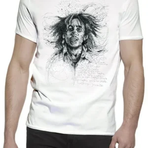 Bob Marley The Legend Stilizzato Soggetto Cantante 18-53 T-shirt Urban Slub Men Uomo 100% Cotone Fiammato JK