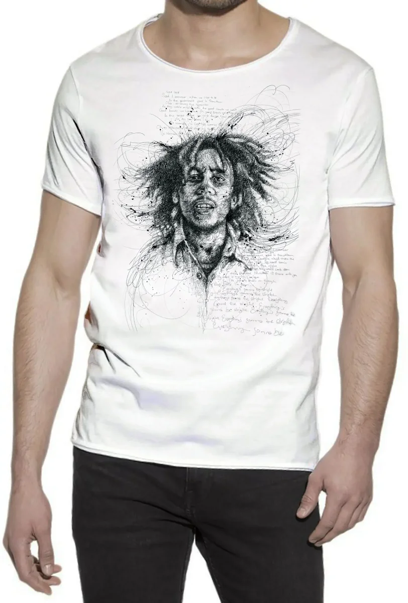 Bob Marley The Legend Stilizzato Soggetto Cantante 18-53 T-shirt Urban Slub Men Uomo 100% Cotone Fiammato JK