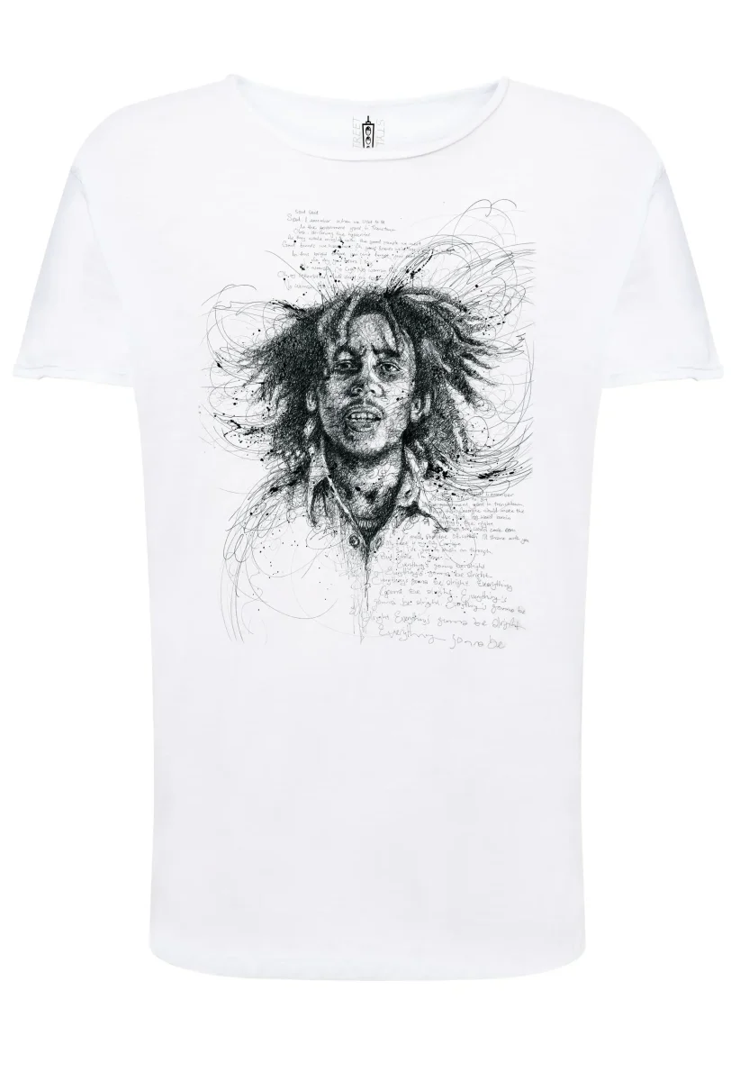 Bob Marley The Legend Stilizzato Soggetto Cantante 18-53 T-shirt Urban Slub Men Uomo 100% Cotone Fiammato JK - immagine 3