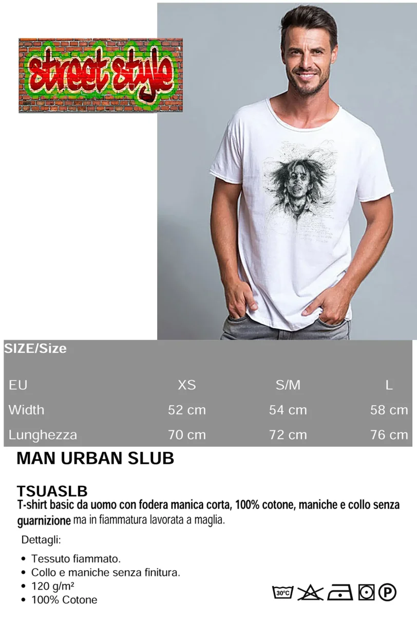 Bob Marley The Legend Stilizzato Soggetto Cantante 18-53 T-shirt Urban Slub Men Uomo 100% Cotone Fiammato JK - immagine 4