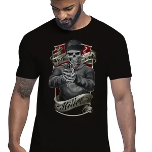 Born As Killer Motor Tattoo 9040 T-shirt Urban Men Uomo 100% Cotone Pettinato JK