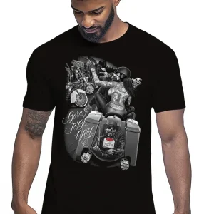 Born To be Wild Skull Motor Tattoo 9050-19 T-shirt Urban Men Uomo 100% Cotone Pettinato JK