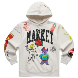 Market Hoodie Hand-Drawn White