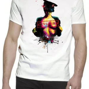 Censored Color Artistico Stilizzato 18-20-44 T-shirt Urban Slub Men Uomo 100% Cotone Fiammato JK