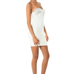 Goddiva Diamante Glam Bodycon Dress – Crema e Turchese