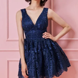Abito Mini Skater con Schiena in Pizzo DR3060 City Goddess – Blu Notte Elegante