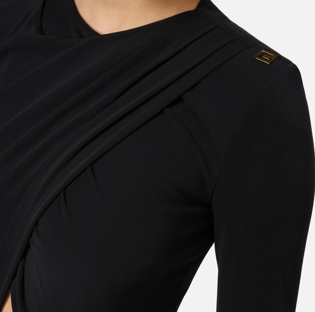 ELISABETTA FRANCHI Abito midi in jersey lucido con drappeggio - immagine 4