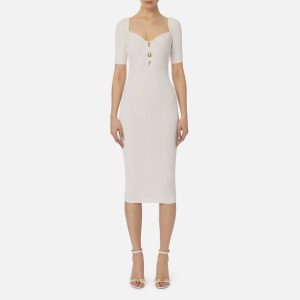 ELISABETTA FRANCHI Abito midi in viscosa a costine con lettering