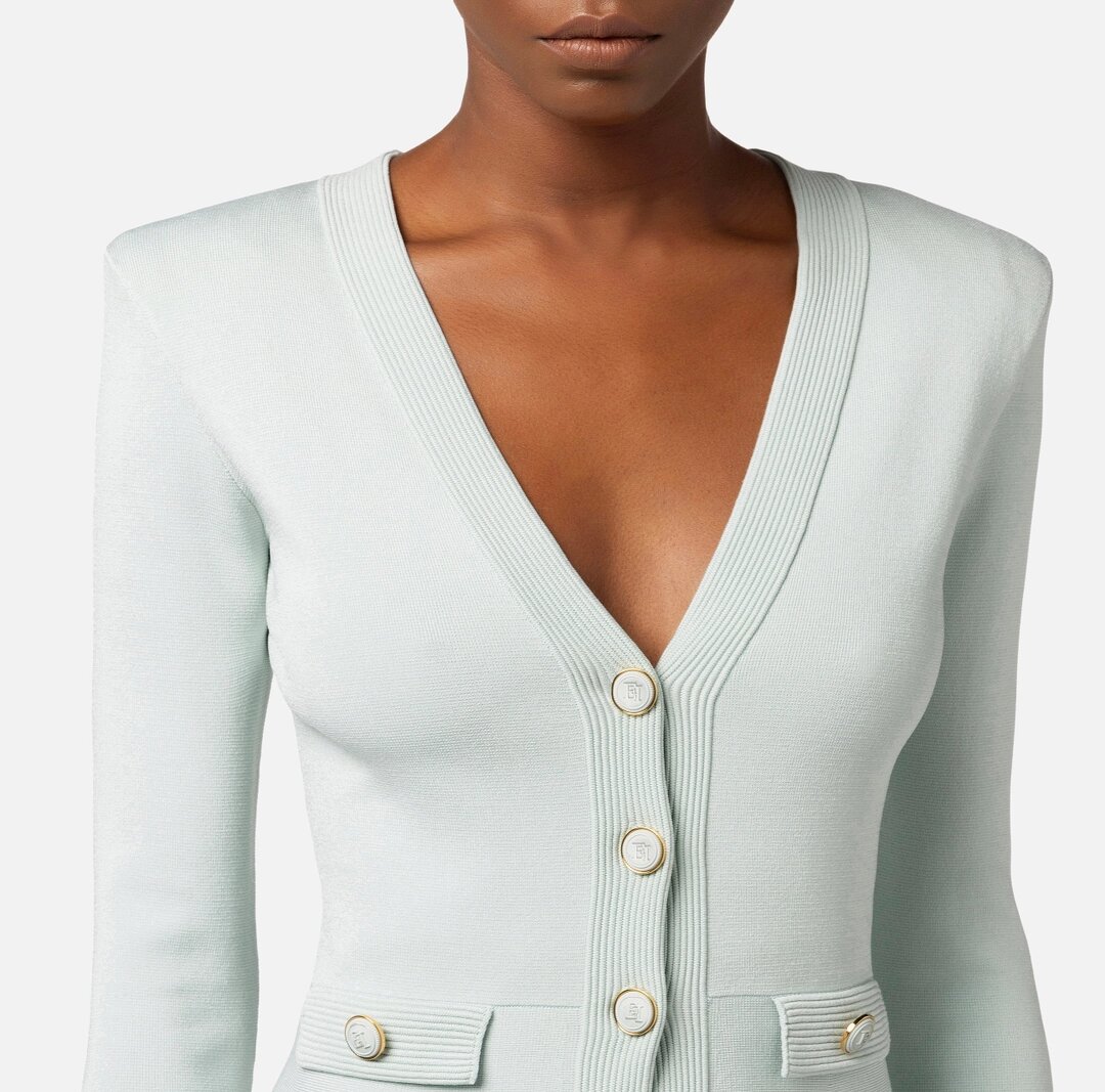 ELISABETTA FRANCHI Cardigan in viscosa lucida con bottoni gemello - immagine 4