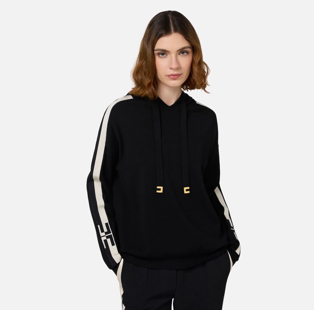 ELISABETTA FRANCHI Felpa con cappuccio in viscosa con bande logo - immagine 2