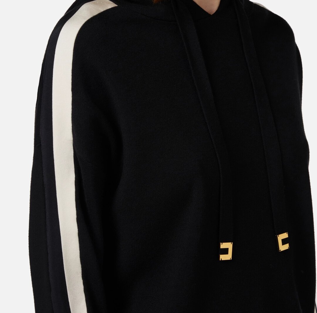 ELISABETTA FRANCHI Felpa con cappuccio in viscosa con bande logo - immagine 4