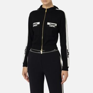 ELISABETTA FRANCHI Felpa cropped in viscosa con bande logo