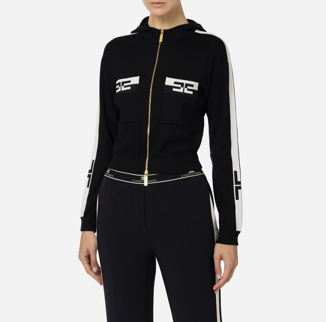 ELISABETTA FRANCHI Felpa cropped in viscosa con bande logo - immagine 2