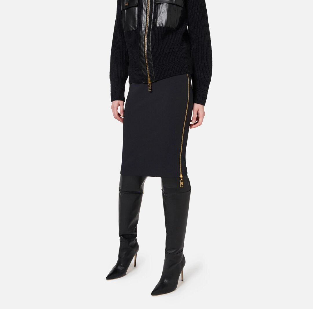 ELISABETTA FRANCHI Gonna midi in crêpe con zip - immagine 4