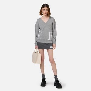 ELISABETTA FRANCHI Maglia incrociata in lana con logo