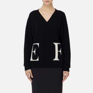 ELISABETTA FRANCHI Maglia incrociata in lana con logo